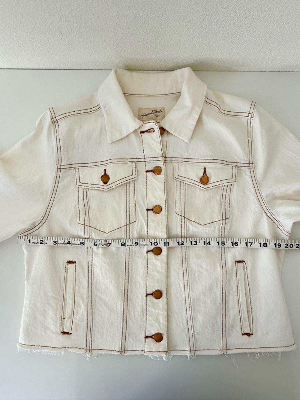 Universal Thread Goods Co. Off White Raw Hem Cropped Denim Jacket - Size M EUC - Picture 12 of 14